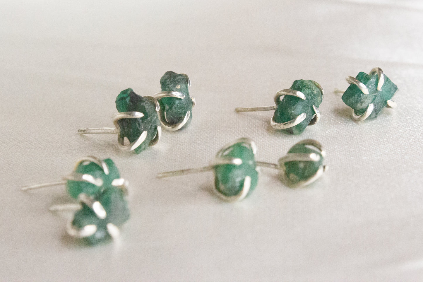 Rough Emerald Studs- B