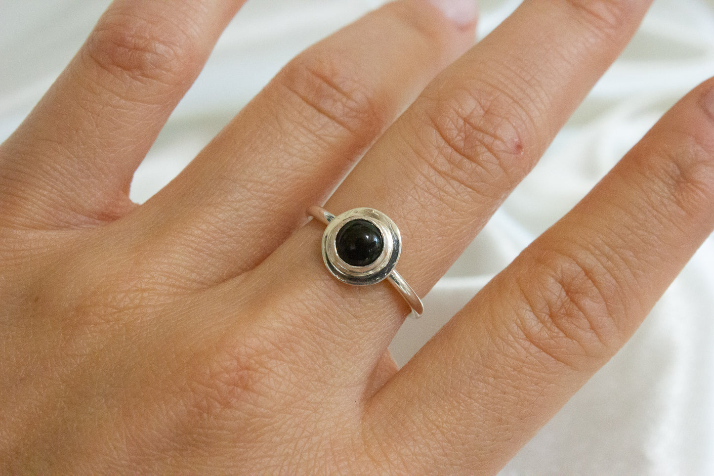 Silver Halo Ring, Onyx