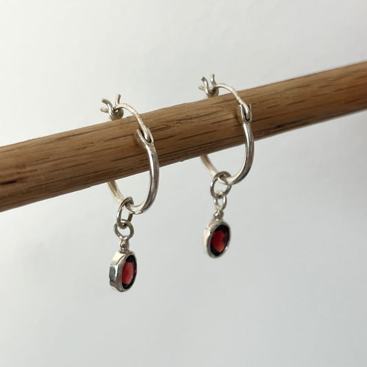 Charm Hoops- Garnet