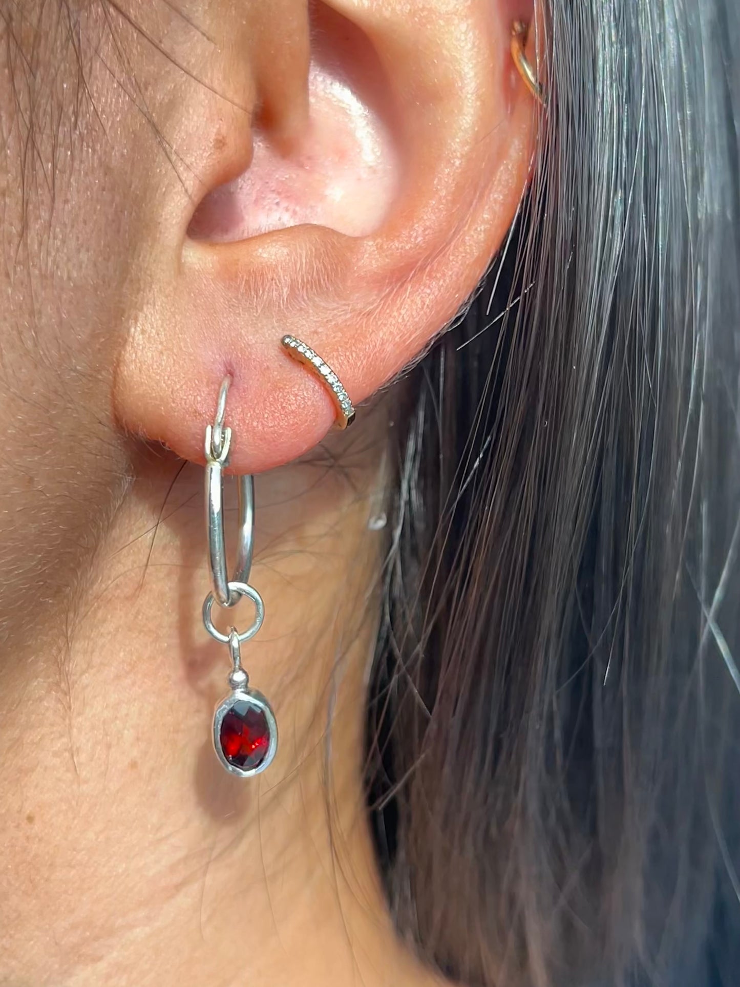 Charm Hoops- Garnet