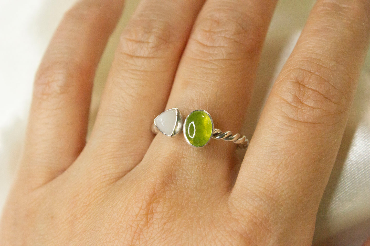 Toi et Moi- Vesuvianite & Moonstone Ring