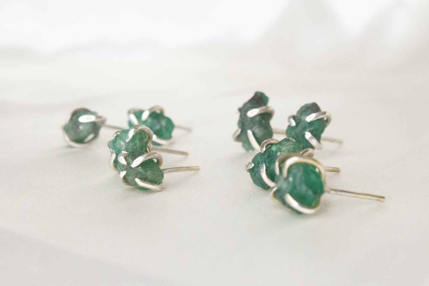 Rough Emerald Studs- C
