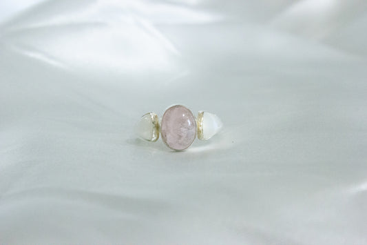 Twisted Three-Stone Ring- Morganite & Moonstone