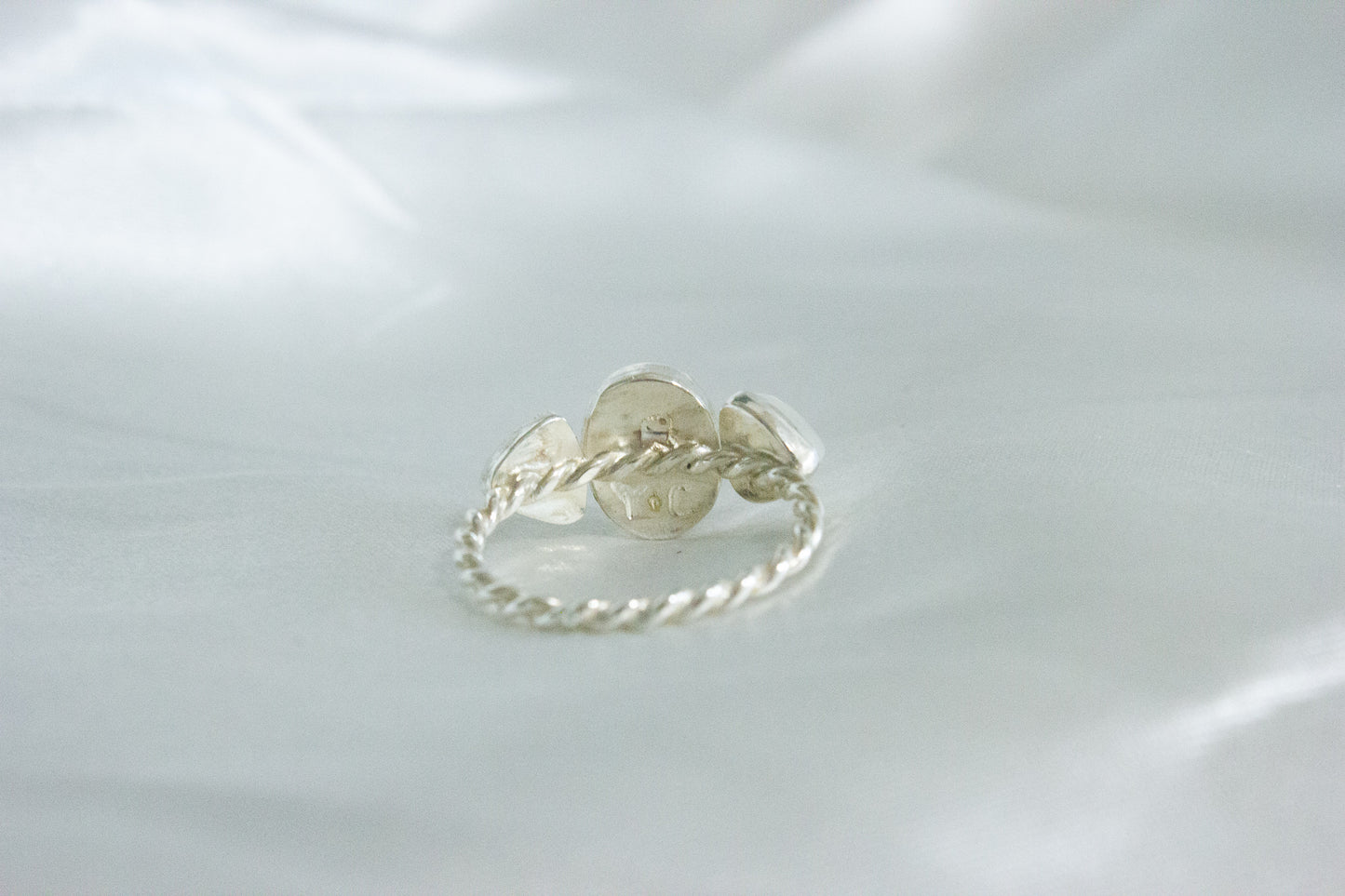 Twisted Three-Stone Ring- Morganite & Moonstone