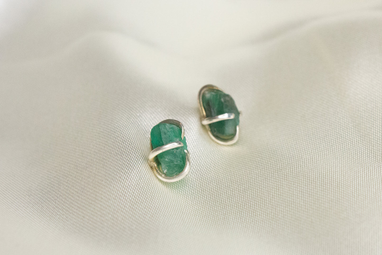 Rough Emerald Studs- A
