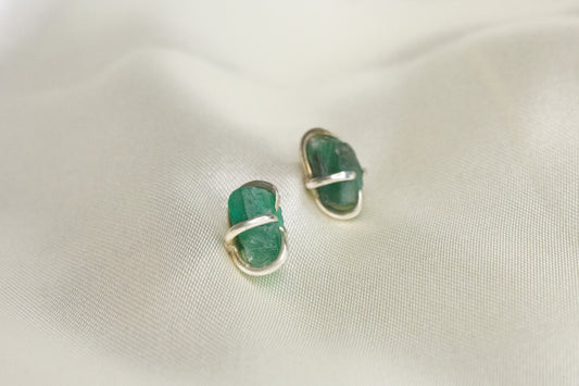 Rough Emerald Studs- A