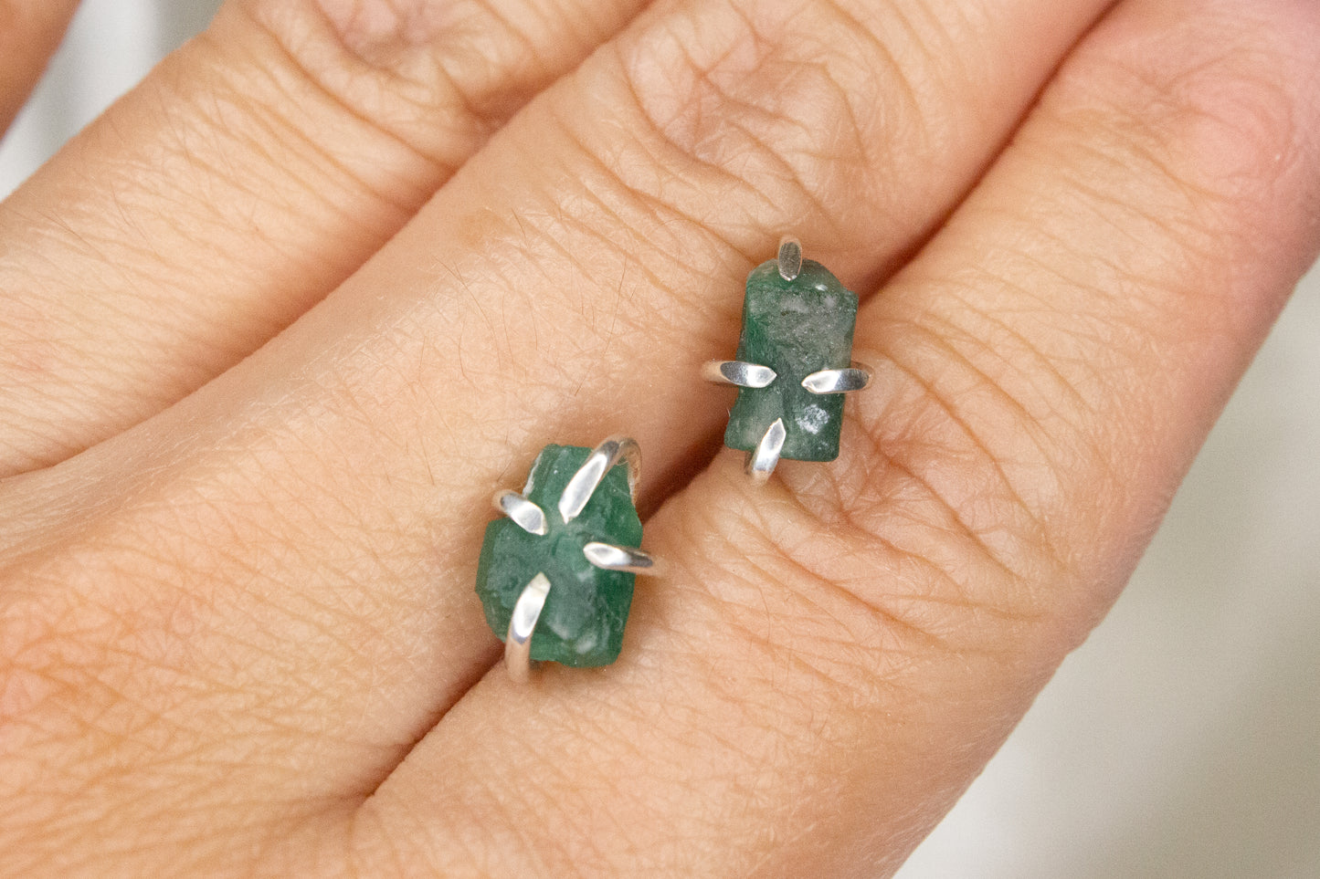 Rough Emerald Studs- A