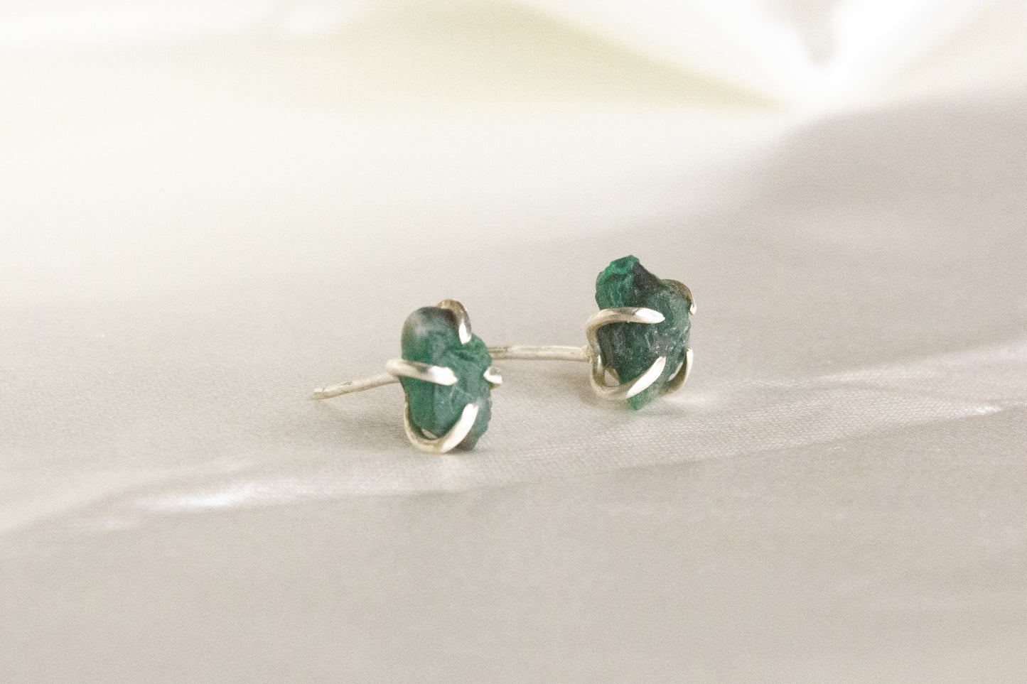 Rough Emerald Studs- B