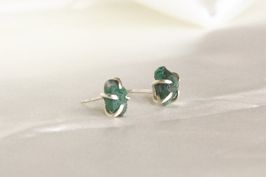 Rough Emerald Studs- B