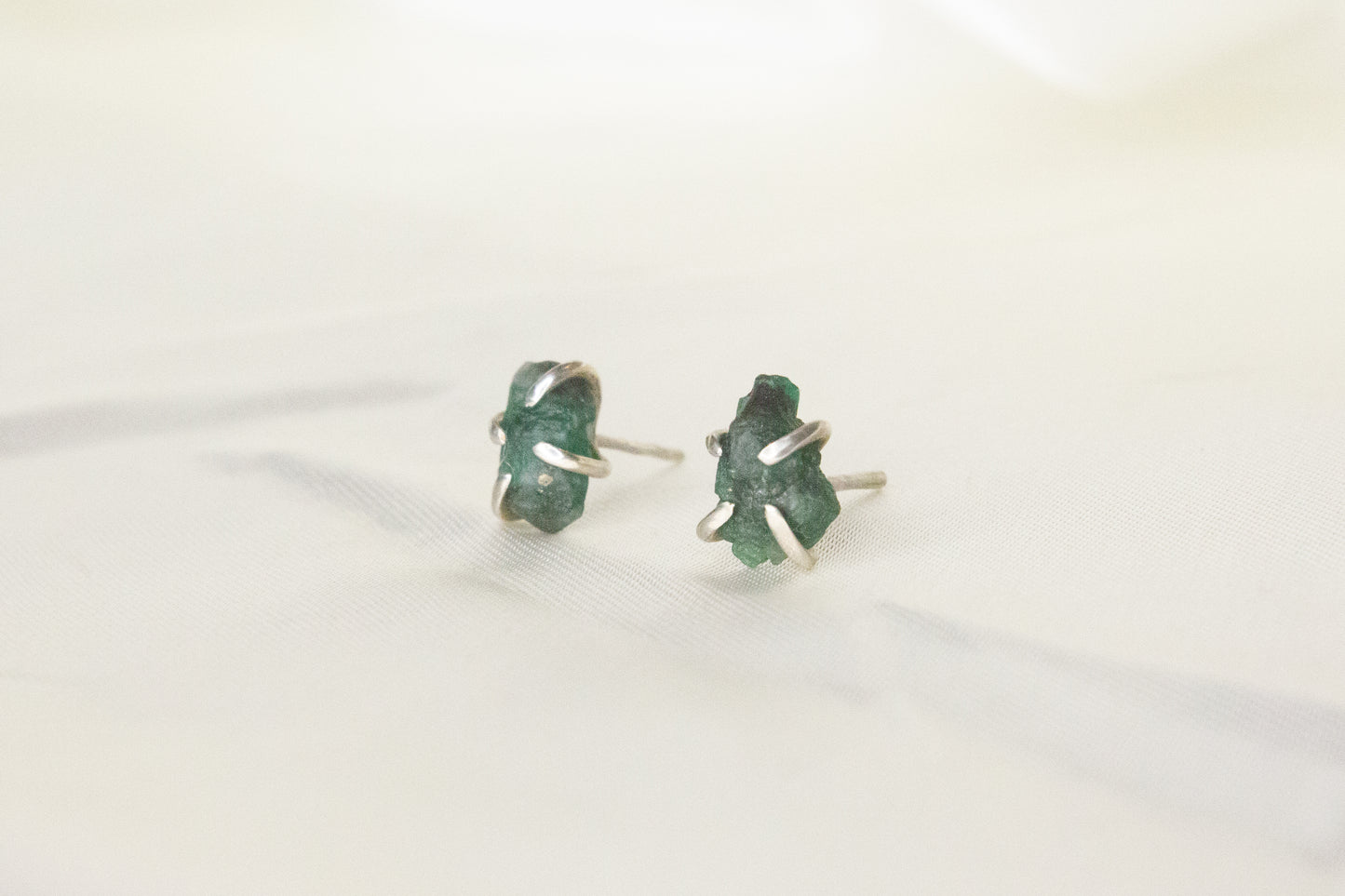Rough Emerald Studs- B