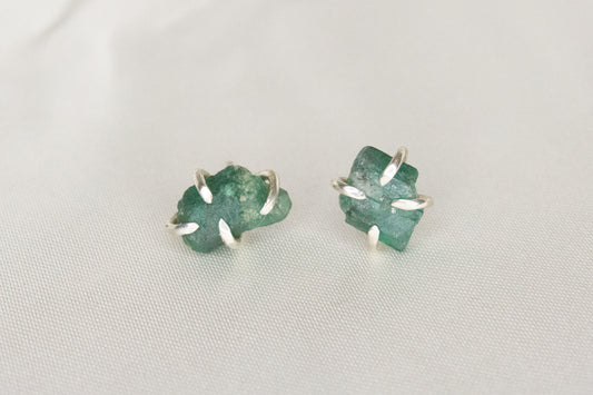 Rough Emerald Studs- D