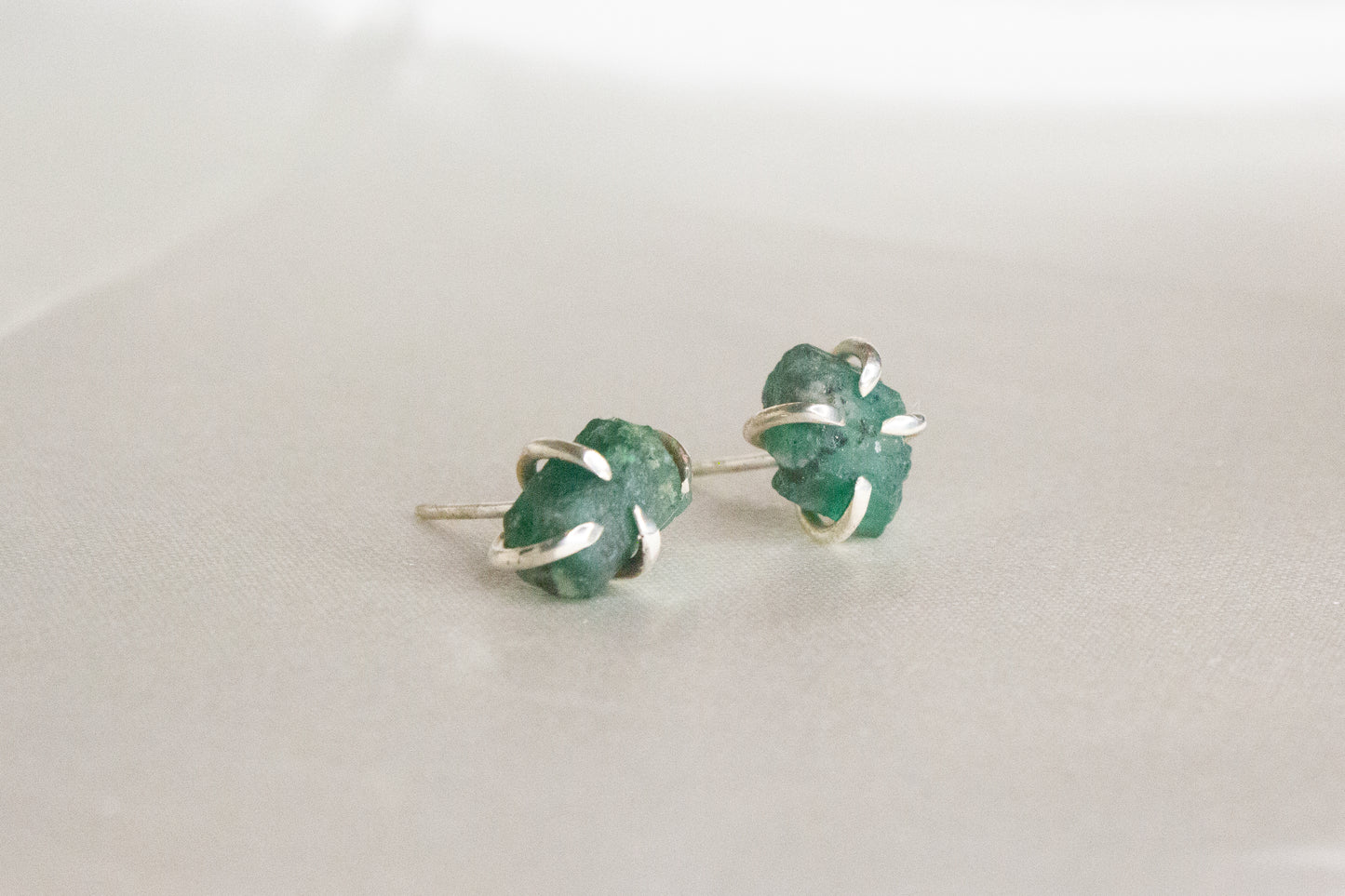 Rough Emerald Studs- D