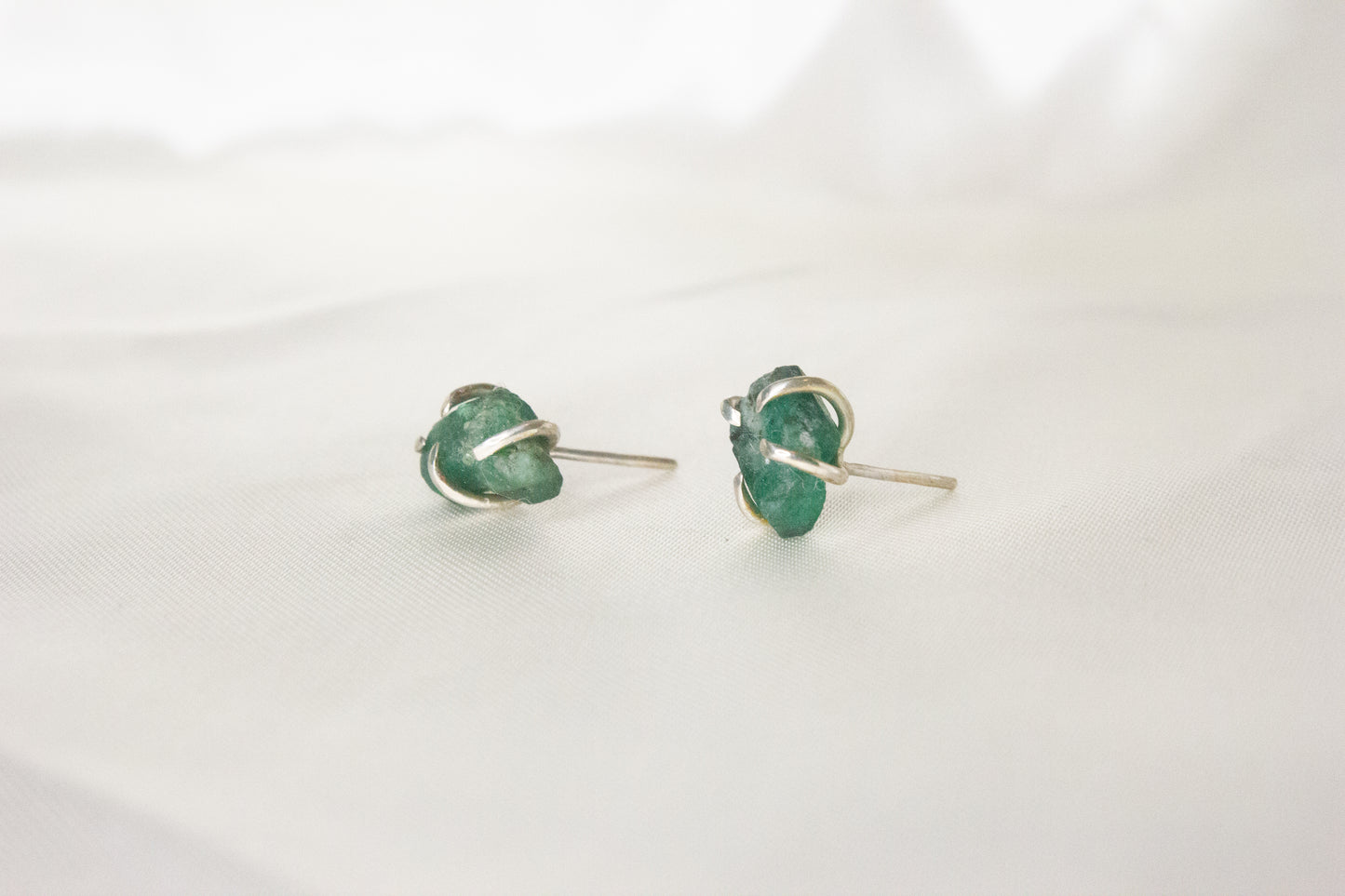 Rough Emerald Studs- D